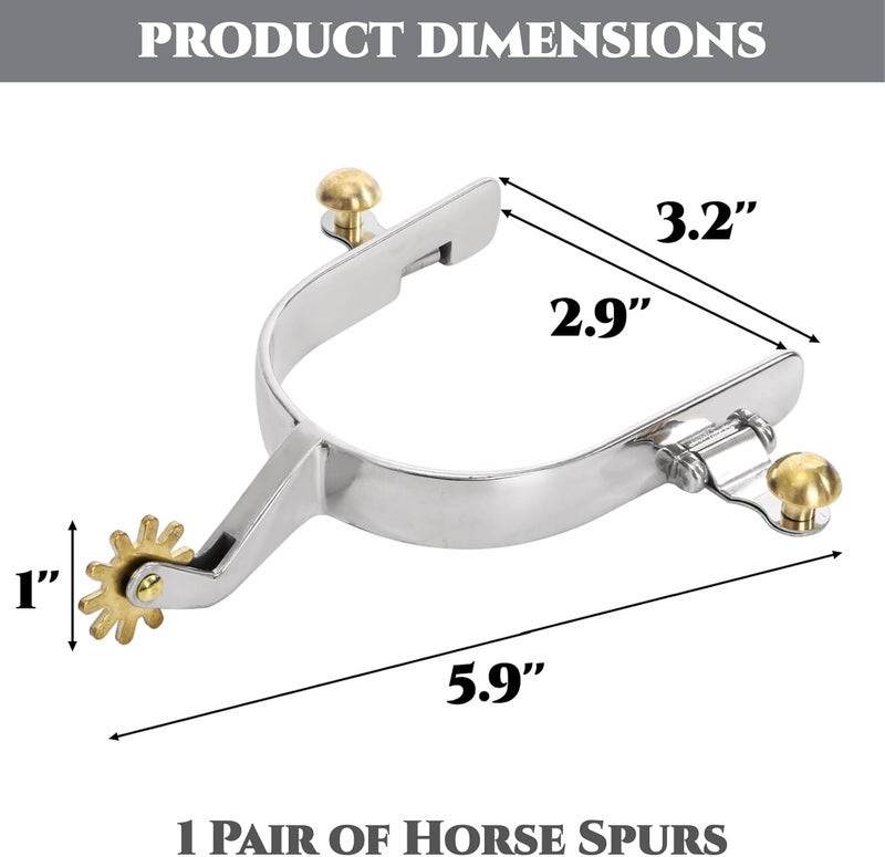 Acshio 2 Pack Horse Spurs, Stainless Steel Stylish Boot Spurs with Gear Copper Rowels, Western Cowboy Equestrian Men Women Spur Horse Riding Accessories for Trail Riding, Horse Tack - Image 2